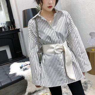 Tie-waist Pinstriped Shirt White - One Size