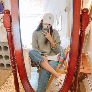 Overlay Distressed Wool Blend Sweater