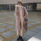 Notch-lapel Snap-button Long Coat Pink - One Size