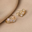 Rhinestone Stud Earring 1 Pair - Qr-201 - Gold - One Size