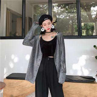 Embellished Spaghetti Strap Top / V-neck Cardigan