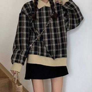 Plaid Collared Sweatshirt