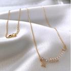 Star Faux Pearl Pendant Alloy Necklace Gold - One Size