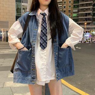 Neck Tie Shirt / Denim Vest