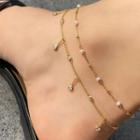 Set: Faux Pearl Alloy Anklet + Rhinestone Alloy Anklet