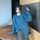Paneled Sweatshirt / Leopard Print Midi A-line Skirt