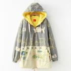 Fish Print Hooded Jacket Fleece Lining - Yellow - One Size