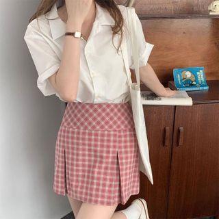 Plaid Pleated Mini Pencil Skirt