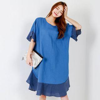 Ruffle-trim Linen Blend Shift Dress