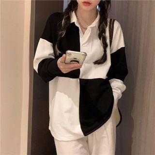 Checkered Polo Sweatshirt Black & White - One Size