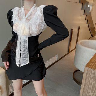 Puff Sleeve Lace Panel Sheath Dress