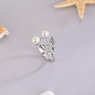 925 Sterling Silver Faux Pearl Ring Rs514 - Silver - One Size