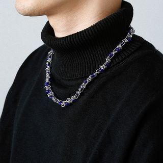Bead Stainless Steel Necklace Silver & Purple - One Size