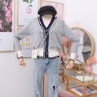 V-neck Plaid Long-sleeved Knit Coat