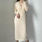 Half Zip Long-sleeve Knit Dress Almond - One Size