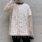Puff-sleeve Sequined Fringed T-shirt