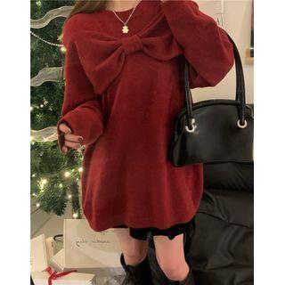 Cut-out Bow Accent Sweater Red - One Size