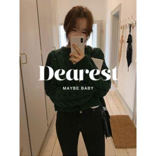 Boxy Cropped Cable-knit Sweater One Size