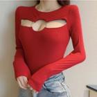 Long-sleeve Cutout O-ring Fitted Top
