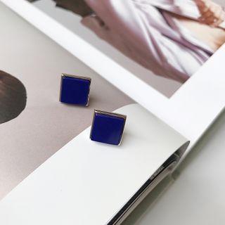 Square Ear Stud E248 - 1 Pair - Blue & Silver - One Size