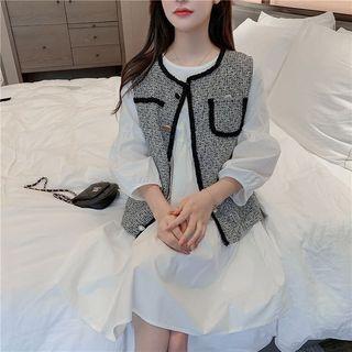 Set: Contrast Trim Vest + Loose-fit Dress
