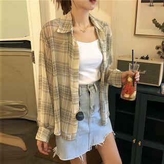 Check Loose-fit Long-sleeve Shirt As Figure - One Size