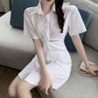Short-sleeve Twist-front A-line Mini Shirtdress