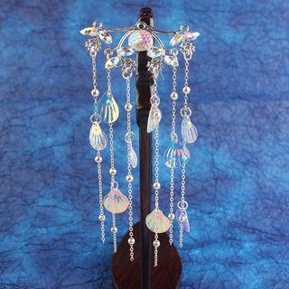 Retro Iridescent Clear Shell Tassel Hair Pin G77 - 1 Pc - As Shown In Figure - One Size