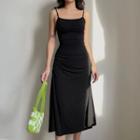 Tie-shoulder Open-back Ruched Midi Dress