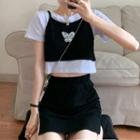 Mock Two Piece Short-sleeve T-shirt / Pencil Skirt