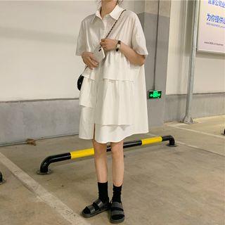 Short-sleeve Tiered Dress White - One Size