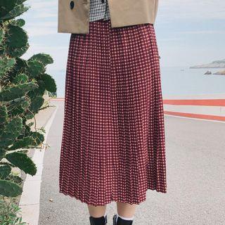 Checked High-waist Midi A-line Skirt