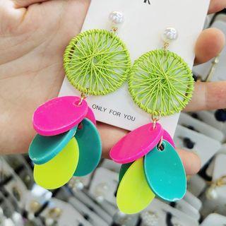 Faux Pearl Acrylic Disc Fringed Earring 1 Pair - As Shown In Figure - One Size