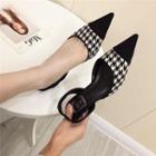 Black And White Plaid Colorblock Pointed High Heel Sandals
