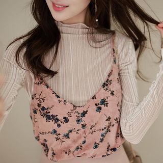 Spaghetti-strap Floral Pattern Velvet Top