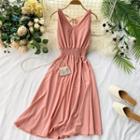 Sleeveless Elastic-waist Chiffon A-line Dress