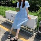 Short-sleeve Textured Midi Smock Dress
