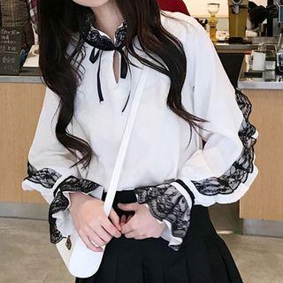 Lace-trim Blouse White - One Size