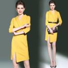 3/4-sleeve Asymmetric Plain Dress