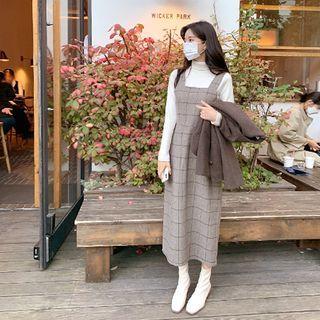 Slit-back Graph-checked Long Pinafore Dress Cocoa - One Size