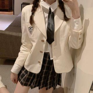 Set: Blazer + Shirt + Tie + Check Pleated Skirt