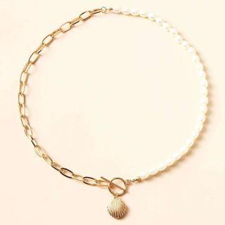 Shell Pendant Freshwater Pearl Choker 1pc - Gold - One Size