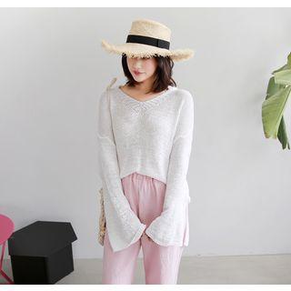 V-neck Long-sleeve Open-knit Top