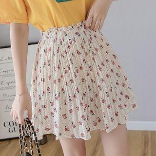 Crinkled Floral A-line Mini Chiffon Skirt