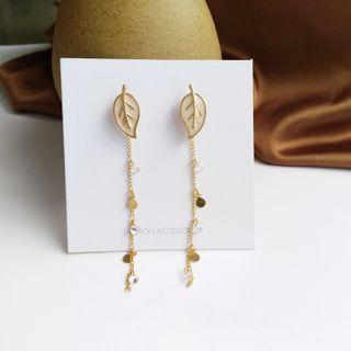 Alloy Leaf Dangle Earring 1 Pair - S925 Silver - Long - One Size