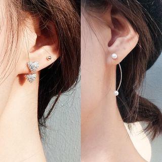 Non-matching 925 Sterling Silver Heart Faux Pearl Dangle Earring 1 Pair - 925 Silver - Silver - One Size