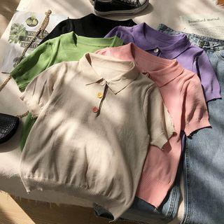 Polo Buttoned Cropped Knitted Top