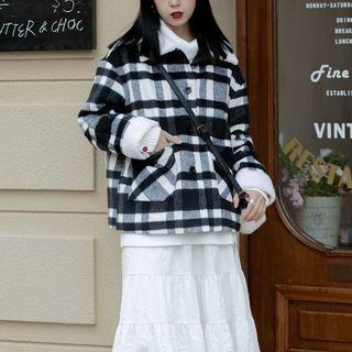 Plaid Jacket / Midi A-line Pinafore Dress