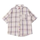 Plaid Pocket Detail Short-sleeve Shirt Plaid - White & Purple - One Size