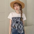 Paisley Print Asymmetrical Hem Tube Top / Short-sleeve Plain Cropped T-shirt